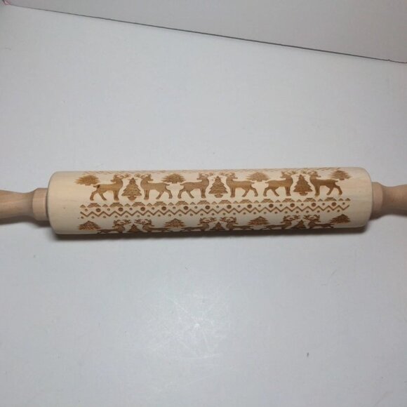 Laser Engraved Pastry Cake Baking Toll Stick Wooden Dough Roller Rolling Pin New - Picture 2 of 4